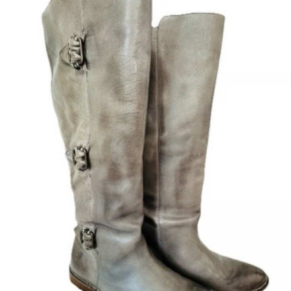 Frye Paige buckle riding boots tall grey leather size 8.5 equestrian southwest